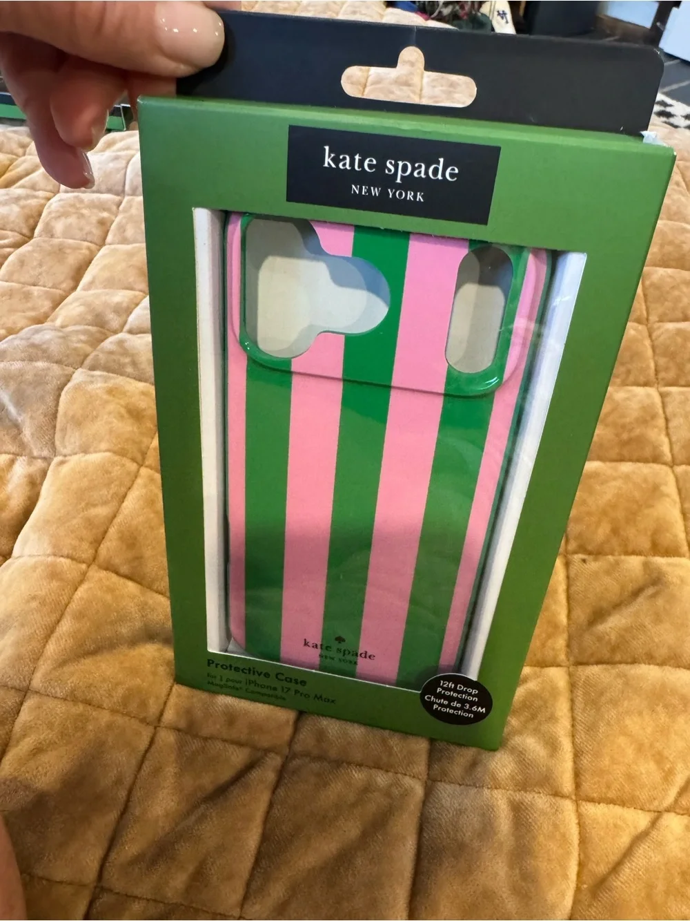 kate spade ♠️ Pink& GreenStriped iPhone 17 pro max Case fun&functional🩷💚
